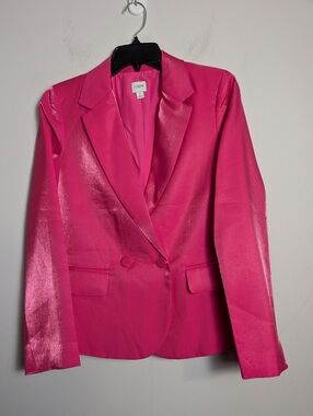 J. Crew Pink High Shine Blazer Double Breasted Jacket Sz 2 Stye Cd828